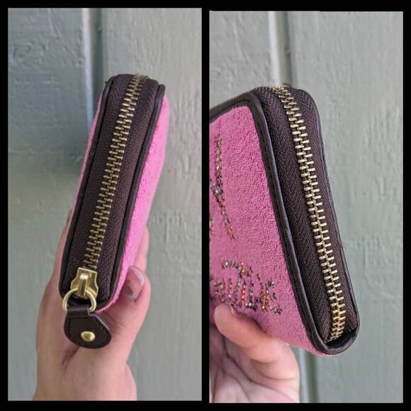 Juicy Couture Y2K Velour Fuchsia Rhinestone Long Zip Wallet - Picture 4 of 6